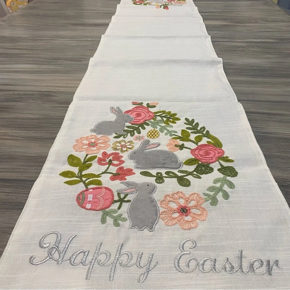 NEW Embroidered Floral Easter Table Runner by Domain Bunnies Eggs & Floral
